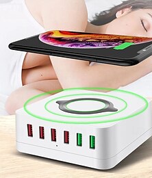 economico -Stazione di ricarica USB da 72 W con caricabatterie wireless da 15 W, caricabatterie da tavolo multiporta USB 6 in 1 per iPhone, iPad, MacBook, laptop, Samsung e dispositivi Android