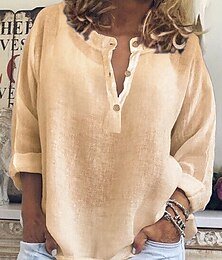 economico -Per donna Blusa Camicie di cotone e lino Semplice Classico Casual Manica Lunga Manica a Vescovo Scollo a V Top Regolari Quotidiano Bottoni Bianco Blu Viola Cachi Primavera