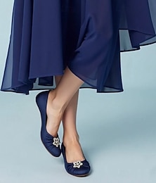 abordables -Mujer Zapatos de boda Lentejuelas cristal brillo Zapatos de novia Pedrería Flor de Satén Corbata de Lazo Tacón Plano Dedo redondo Bailarina Satén Negro Blanco Marfil
