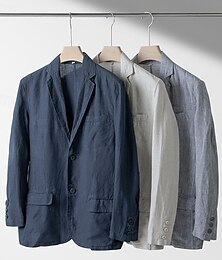 preiswerte -Herren Blazer aus 100 % Leinen Blazer Sakko Geschäft Cocktailparty Hochzeitsfeier Modisch Brautkleider schlicht Frühling Herbst 100% Leinen Feste Farbe Knopf Tasche Komfortabel Einreihiger Verschluss