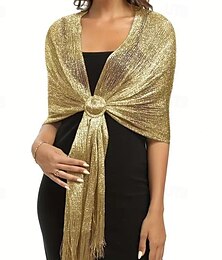 abordables -Chales y envolturas metálicas brillantes con hebilla para vestidos de noche, fiestas, bodas, novias y damas de honor.