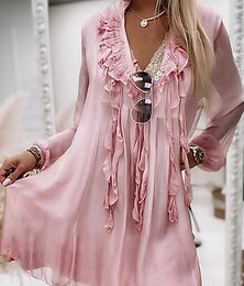 abordables -Femmes Mini Robe Robe Décontractée Basique Occasionnel Vacances Quotidien Coupe régulière Uni Manche 3/4 Col en V Rose Claire Gris Été