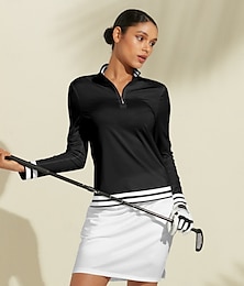 abordables -Femmes T-shirt POLO Noir manche longue Top Vêtements de golf pour femmes, tenues, vêtements