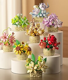 voordelige -8 set bloembouwstenen creatieve doe-het-zelf eeuwige bloempuzzel cadeaus voor het lentefestival en Valentijnsdag geconserveerde bloemen in verschillende kleuren plastic bloembouwpakketten