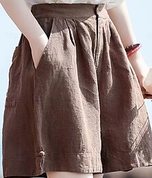 abordables -Femmes Short inspiré du lin Pantalon en coton et lin Culottes Jambe Large Mode Streetwear Basique Longueur Genou Taille moyenne Uni Avec Poches Cordon de serrage Confort Extérieur Micro-Élastique