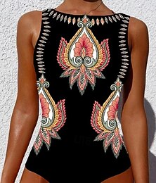abordables -Maillots de bain femmes Maillot de bain Monokini une pièce Détachable Contrôle du ventre Taille haute Slim Vacances Plage Vêtements Géométrique Décolleté rond Sans manches