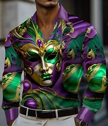 economico -Martedì grasso Per uomo Maschera Carnevale Camicia in raso Camicie Camicia con bottoni Manica lunga Moda Casual Per eventi Estate Primavera Collo ripiegabile Camicie con colletto Stampa 3D Viola