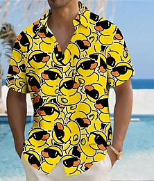preiswerte -Herren Tier Lustig Ente Hemd Knopfhemd Kurzarm Modisch lässig Urlaub Strassenmode Strandbekleidung Sommer Herbst Umlegekragen 3D-Druck Hemden mit Kragen Eine Tasche vorne Gelb