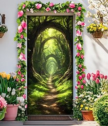economico -Decorazioni per porte paesaggistiche coperture delle porte albero della foresta arazzo porta tenda decorazione sfondo banner per porte interne/esterne per porta d'ingresso fattoria