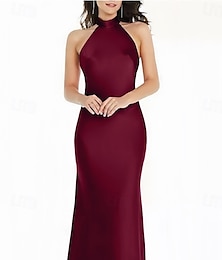 economico -Sirena / Tromba Vestito da damigella All'americana Manica Corta Elegante Lunghezza al pavimento Raso con Fiocco/Fiocchi 2022