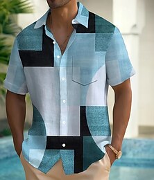 economico -Per uomo Fantasia geometrica Color Block Collage Camicia Camicia con bottoni Manica corta Moda Casual Da mare Informale Per eventi Estate Collo ripiegabile Stampa 3D camicie con colletto Una tasca