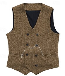 abordables -Hombre Chaleco Vacaciones Diario Fiesta de Boda Cita Moda Casual Primavera Otoño Botones Bolsillo Poliéster Cómodo Plano Botonadura Doble Escote en Pico Ajuste regular Plata Negro Rojo Burdeos Chaleco