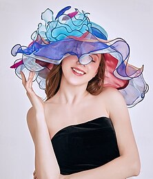economico -berretto Organza Cappello da sole Evento Per eventi Tè cocktail Elegante Vintage stile sveglio Con Fantasia floreale Copricapo Copricapo