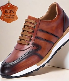 preiswerte -braune Herren-Sneaker aus hochwertigem Rindsleder mit perforierten Details und Schnürverschluss – stylische Freizeitschuhe für den Alltag