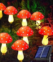 voordelige -1 st. buiten zonne-rode paddenstoelvormige waterdichte grond gemonteerde lichtsnoer, binnenplaats tuin gazon pad hek, bruiloft festival sfeer decoratie lichtsnoer