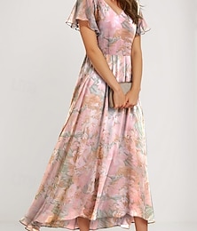 abordables -Femme Robe Maxi Robe Trapèze Elégant du quotidien Rendez-vous Standard Floral Manche Courte Col V Rose Claire Eté
