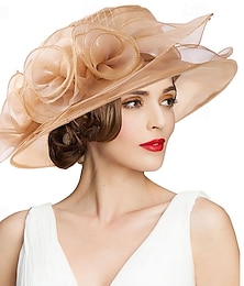 abordables -Sombrero Derby Kentucky para mujer, de ala ancha, para iglesia, con hojas y flores, para despedida de soltera