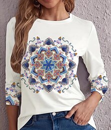 abordables -Mujer Camiseta Letra Casual Manga Larga Escote Redondo Tops regulares Diario Fin de semana Estampado Blanco Otoño Invierno
