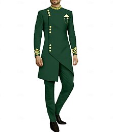 abordables -Pour des hommes Festival africain Costumes de fête Noir Blanche Mode Couleur Pleine Coupe Standard Ensemble 2 pièces Droit à plusieurs boutons