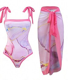 abordables -Femme Maillots de Bain Une pièce 2 pièces Jupe Maillot de bain Dos Nu Contrôle du Ventre Taille haute Mince Vacances Tenues de plage Graphic Col V Sans Manches Maillots de bain