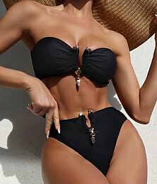 abordables -Femme Maillots de Bain Bikinis 2 pièces Slip Brésilien Maillot de bain Dos Nu Mince Vacances Tenues de plage Plein Sans Bretelles Sans Manches Maillots de bain