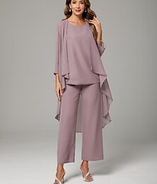 billiga -Byxdress  Dräkt 3-delad Mamma till bruden Elegant Scoop Neck Ankellängd Chiffong ärmlös Wrap ingår med enhetlig färg 2025