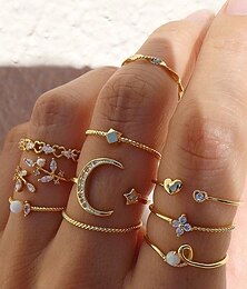 economico -set di anelli impilabili placcati in oro per donna – anelli regolabili impreziositi da strass e perle, stile boho alla moda per occasioni casual e formali