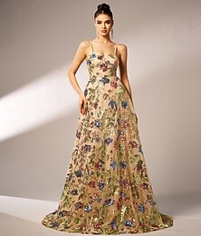 abordables -Robe de Soirée Trapèze Robes de bal Rétro Vintage Robe Formel Fête scolaire Longueur Sol Sans Manches Bretelles Fines Pailleté avec Paillettes Paillette Broderie 2025