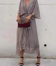 ieftine -Pentru femei Rochii Midi Rochie albă Rochie casual Elegant Stilat Mâneci Lejere Vacanță Zilnic Dată Fit regulat Simplu Manșon Jumate În V Negru Alb Gri Vară Primăvară