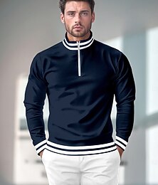 abordables -Homme T-shirt POLO bleu marine manche longue Top Tenue de golf Vêtements Tenues Porter des vêtements