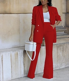 economico -Per donna Di tendenza Lavoro Giacca Blazer Abiti pantaloni della tuta Pantaloni a gamba larga Pantaloni Manica lunga Bavero classico Tinta unica Dubbele Rij Knopen Esterno Da tutti i giorni Bianco