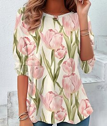 economico -Per donna Maglietta Floreale Casual Manica Lunga Girocollo Top Regolari Quotidiano Stampato Rosa Primavera Autunno