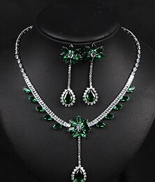 abordables -Parure de Bijoux 1 Vert Zircon Chrome Imitation de diamant 1 Collier Boucles d'Oreilles Femme Elégant Rétro Vintage Mode Le style rétro Classique Parure de Bijoux Pour Mariage Soirée