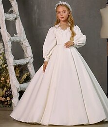billiga -Brudnäbbsklänning Flickor Första nattvardklänningen Festklänning Bröllop Fest Prinsessa Ljuv Jul Karnival Rynkad Ensfärgat Axelbandslös Rund hals Vit 4 år +