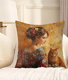 economico -Federe Decorative Vintage 1PC Morbido Quadrato Cuscino per Divano Fodera per Cuscino Camera da Letto Soggiorno Poltrona Donna con Gatto
