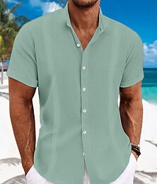 olcso -Férfi Ing vászon ing Guayabera ing Bandgalléros ing Nyári póló Strandruházat Sima Vakáció Curise Fekete Fehér Medence Zöld Rövid ujjú Gallér Nyár Ruházat