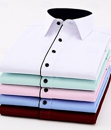 preiswerte -Herren Hemd Oberhemd Knopfhemd Glatt Hochzeit Party Weiß Hellgrün Rosa Blau Langarm Kargen Frühling Herbst Bekleidung Tasche