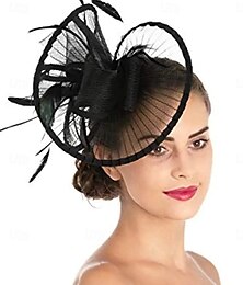 economico -Copricapo in tulle cotone cappello bowler/cloche da matrimonio elegante vintage con copricapo in piuma accessori per derby abiti per il giorno delle corse