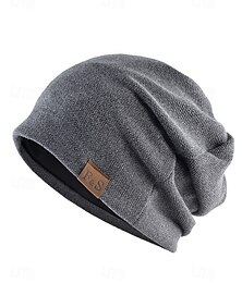 preiswerte -Lässige Slouch Beanie Mütze für Herren – weiche und bequeme Strickmütze mit Lederlabel, trendiger Style für alle Jahreszeiten, den Alltag und Outdoor-Aktivitäten