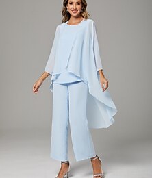 economico -Tuta  Completo da Sposa Madre Ospite Matrimonio Elegante Taglie Forti Collo a Barchetta Lunghezza Piena Chiffon Senza Maniche Avvolgente Incluso con Colore Unito 2025