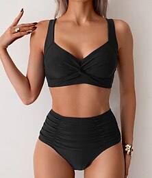 abordables -Maillots de bain pour femmes bikini 2 pièces slip maillot de bain sans dos slim vêtements de plage de vacances couleur unie col en V sans manches