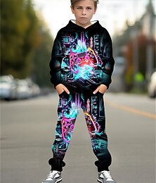 abordables -Garçon 3D Graphic Jeux Ensemble sweat à capuche et pantalon de survêtement Maillot de Sport Survêtements de sport manche longue Printemps Automne du quotidien basique Décontractées Enfants 4-12 ans