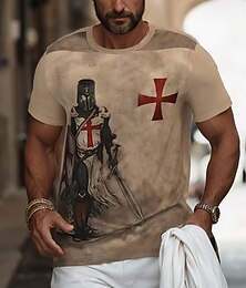 رخيصةأون -عيد الفصح رجالي فرسان الهيكل تي شيرت كم قصير تي شيرت طباعة ثلاثية الأبعاد رقبة عالية مدورة قميص موضة يوميا شارع مناسب للبس اليومي كاكي الصيف الربيع ملابس S M L XL XXL XXXL