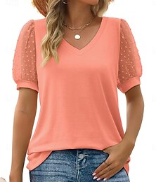 ieftine -Pentru femei Tricou Simplu Modă Modern Casual Manșon scurt Mâneci Bufante În V Topuri obișnuite Zilnic Sfârșit de săptămână Plasă Peteci Negru Alb Albastru piscină Portocaliu Trifoi Vară Primăvară