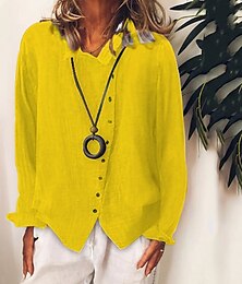 economico -Per donna Camicia Camicie di cotone e lino Camicia di lino Abbottonare Semplice Quotidiano Elegante Essenziale Manica Lunga Colletto a Camicia Top Regolari Lavoro Quotidiano Ferie Bottoni Bianco