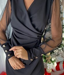 levne -Dámské Mini šaty Bandážové šaty Bodycon šaty koktejl Práce Rande Běžný Bez vzoru Dlouhý rukáv Do V Černá Rubínově červená Léto