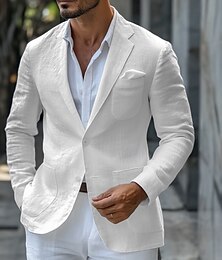 economico -Giacca Blazer da uomo Giacca Sportiva Matrimonio Moda Casual Estate Colorata Senza Fodera Blazer in Lino Bianco Regular Fit Singolo Petto Due Bottoni