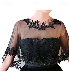 abordables -châle de mariage en dentelle pour femme, cape de soirée, couvre-épaules de mariée, écharpe pour robe de bal (noir)