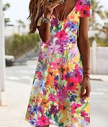abordables -Femmes Mini Robe Robe Décontractée Élégant Tropical Hawaïen Quotidien Coupe régulière Fleuri Manche Courte Col ras du cou Magenta Blanche Rose Claire Rouge claire Été