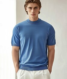 economico -Per uomo Maglietta Finto dolcevita Manica Corta Girocollo Collo alla coreana Estate Primavera Maglieria Vacanza Vintage Lavoro a maglia Scuola Allenamento All'aperto Grigio scuro azzurro cielo Nero